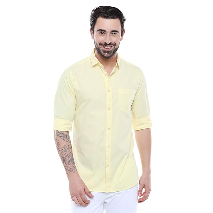 Dennis Lingo Men Cotton Solid Spread Collar Full Sleeves Regular Fit Casual Shirt