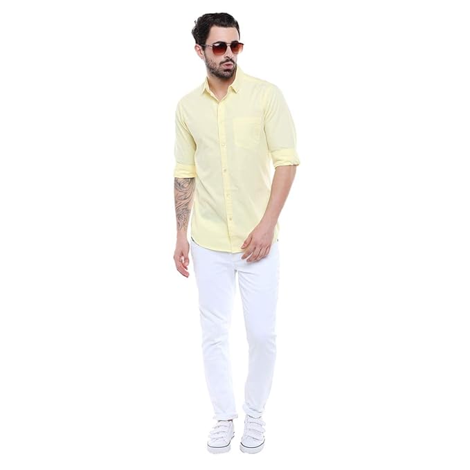 Dennis Lingo Men Cotton Solid Spread Collar Full Sleeves Regular Fit Casual Shirt