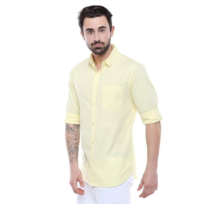 Dennis Lingo Men Cotton Solid Spread Collar Full Sleeves Regular Fit Casual Shirt