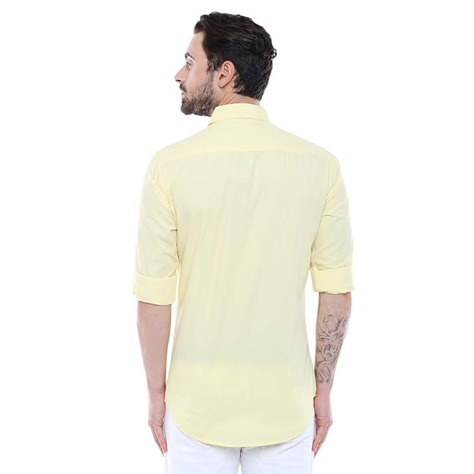 Dennis Lingo Men Cotton Solid Spread Collar Full Sleeves Regular Fit Casual Shirt