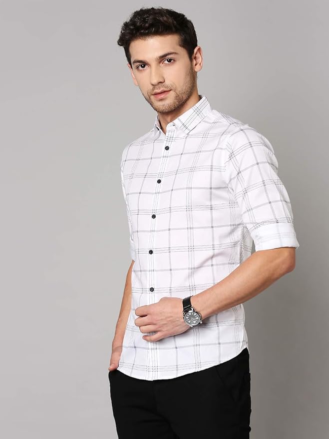 Dennis Lingo Men's Checkered Slim Fit Cotton Casual Shirt