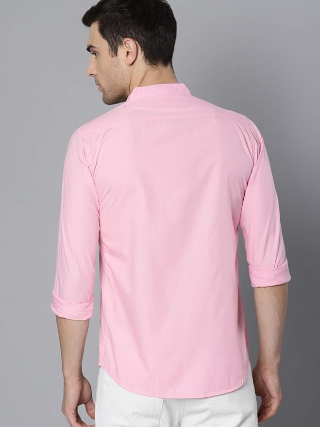 Dennis Lingo Men Solid Mandarin Collar Full Sleeves Regular Fit Casual Shirt