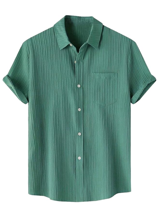 TAGDO Men's Solid Shirt with Chest Pocket Short Sleeve Shirt for Summer Outdoor Activities (5182)