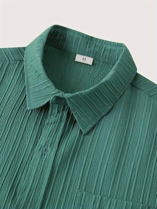 TAGDO Men's Solid Shirt with Chest Pocket Short Sleeve Shirt for Summer Outdoor Activities (5182)