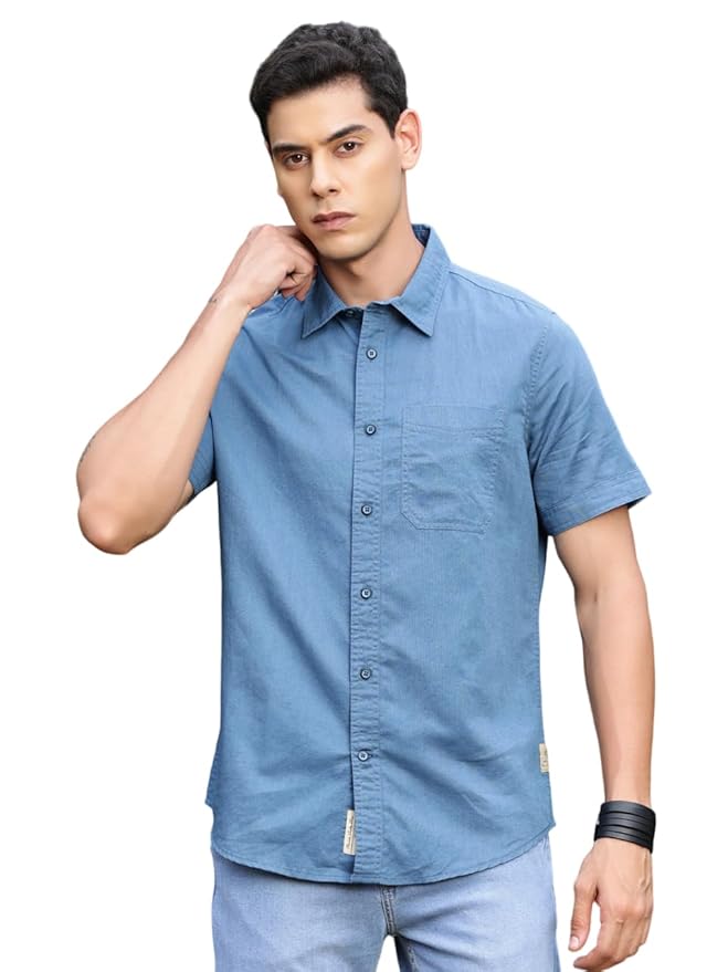 Thomas Scott Men's | Solid | Half Sleeve | Regular Fit | 100% Cotton | Spread Collar | Casual Shirt