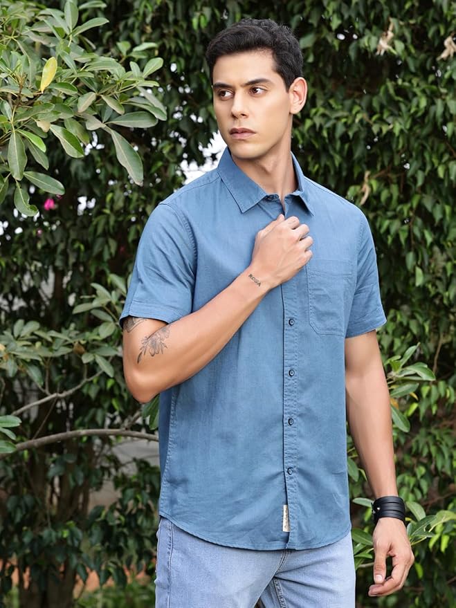 Thomas Scott Men's | Solid | Half Sleeve | Regular Fit | 100% Cotton | Spread Collar | Casual Shirt