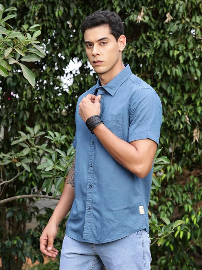 Thomas Scott Men's | Solid | Half Sleeve | Regular Fit | 100% Cotton | Spread Collar | Casual Shirt