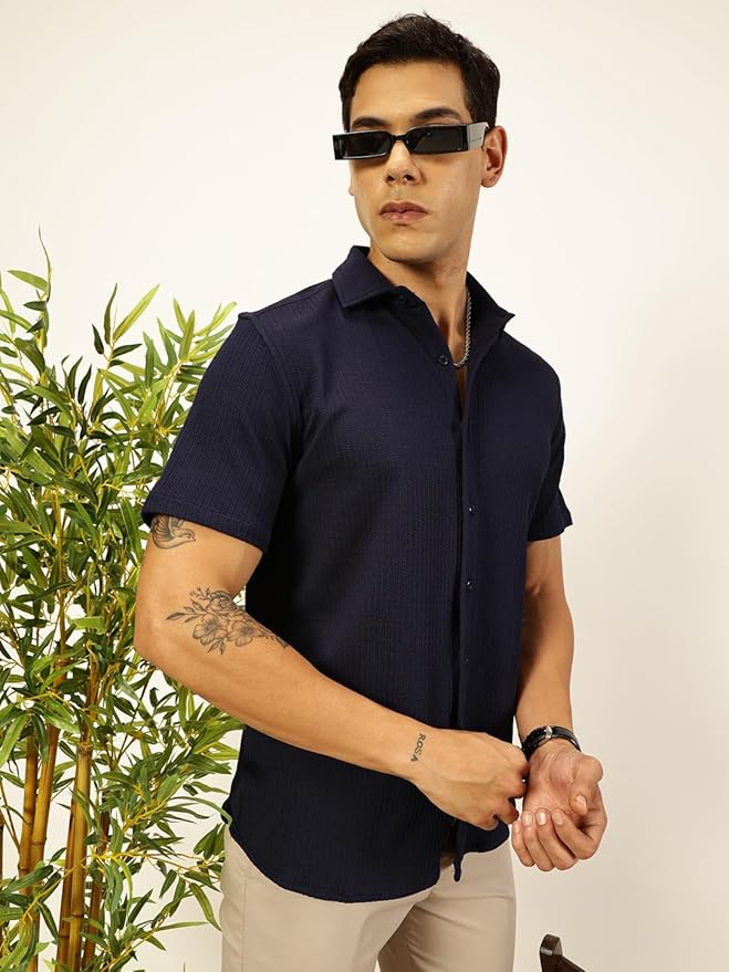 Thomas Scott Men's | Solid | Half Sleeve | Slim Fit | Cotton Blend | Spread Collar | Casual Shirt