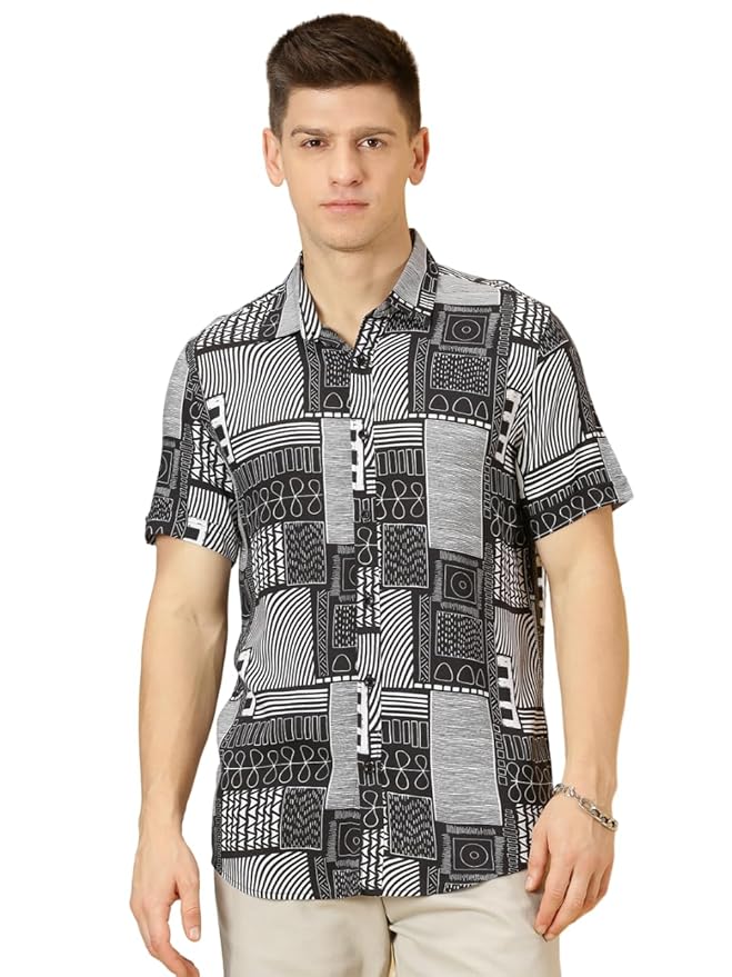 Thomas Scott Men's | Printed | Half Sleeve | Regular Fit | Cotton Blend | Spread Collar | Casual Shirt