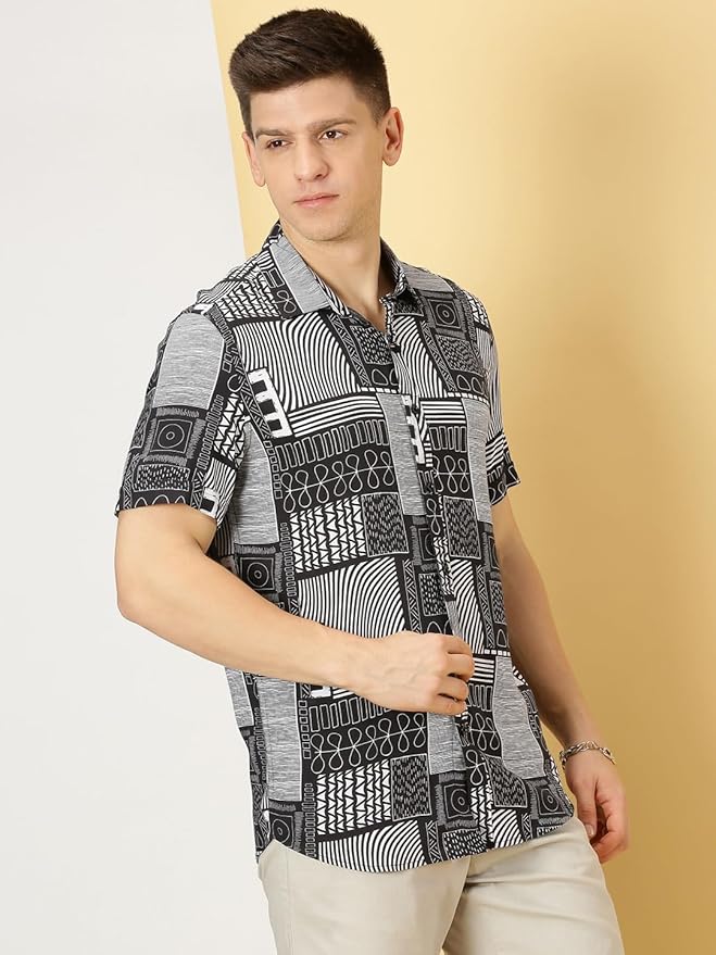 Thomas Scott Men's | Printed | Half Sleeve | Regular Fit | Cotton Blend | Spread Collar | Casual Shirt