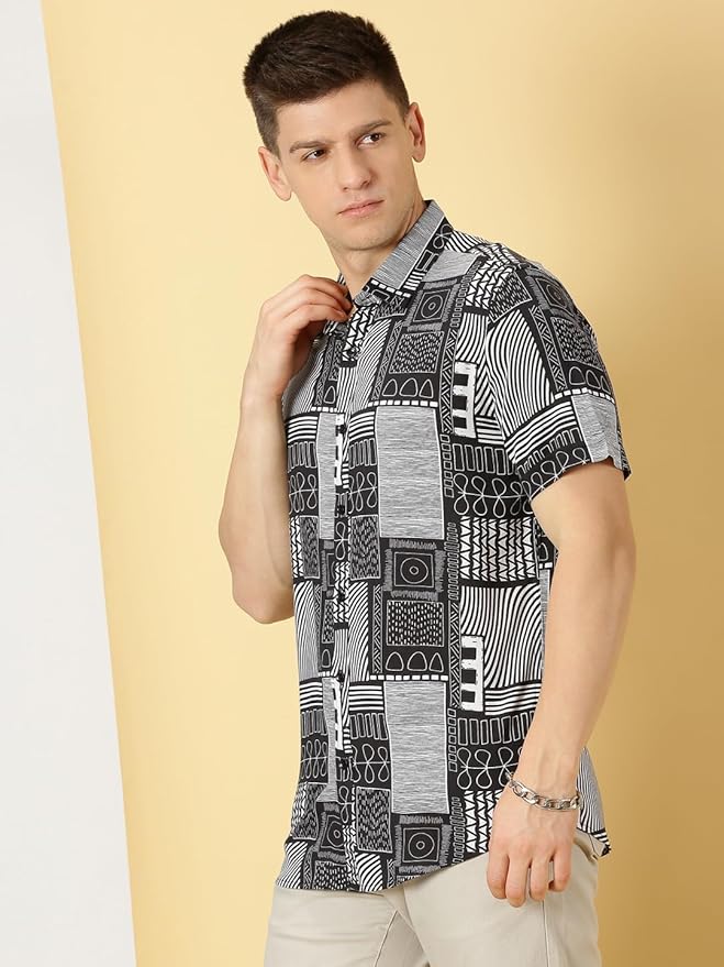 Thomas Scott Men's | Printed | Half Sleeve | Regular Fit | Cotton Blend | Spread Collar | Casual Shirt