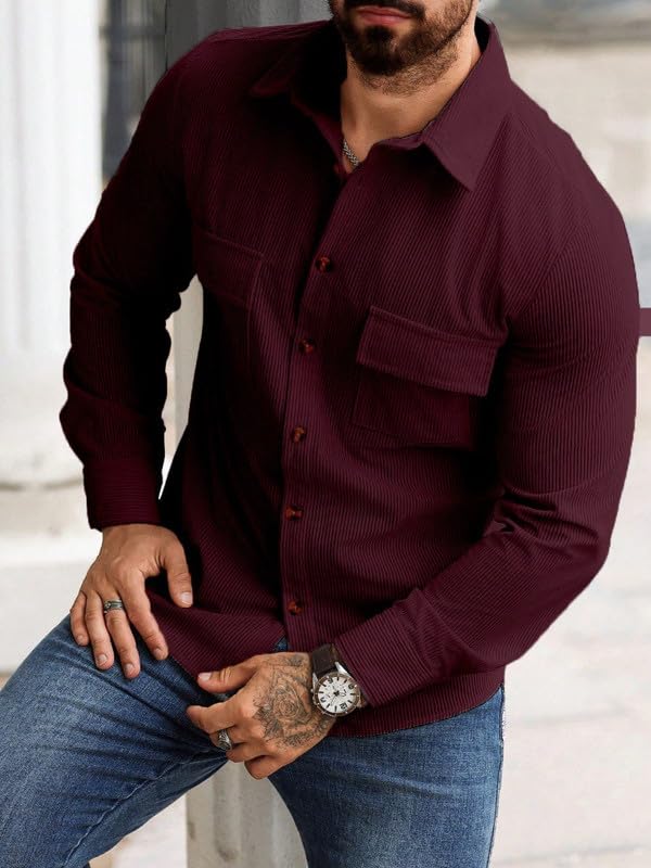 MiraMichi Corduroy Men's Full Sleeve Casual Striped Shirt - Comfort Fit, Ideal Stylish and Versatile Clothing