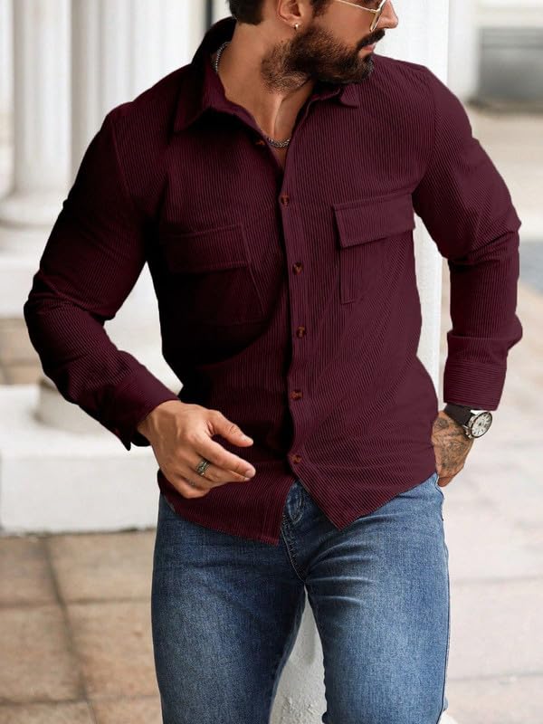 MiraMichi Corduroy Men's Full Sleeve Casual Striped Shirt - Comfort Fit, Ideal Stylish and Versatile Clothing