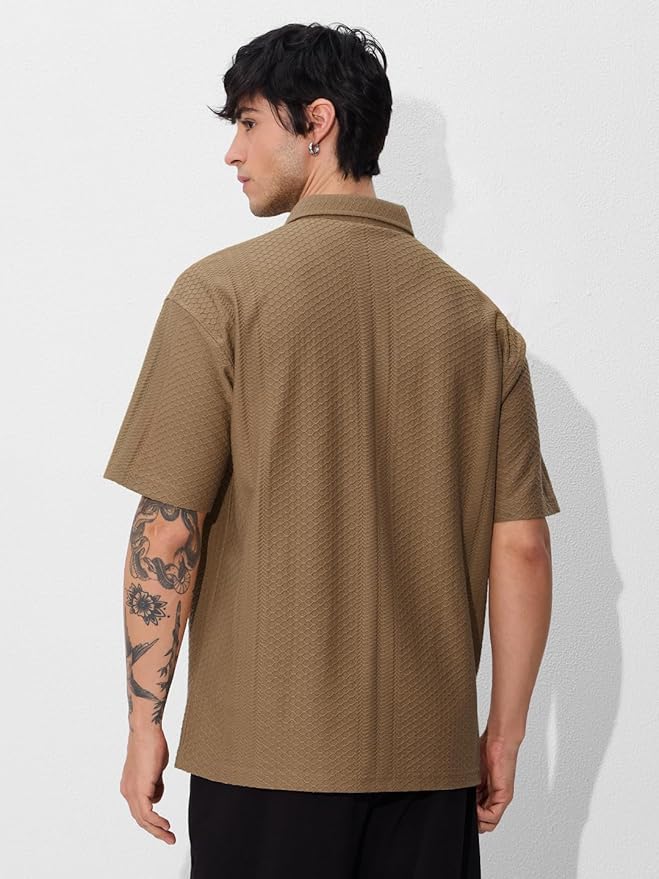 The Souled Store Textured Polo: Men and Boys Short Sleeves Collared Neck Pull On Solid Cotton Oversized Polos