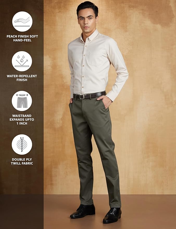 Symbol Premium Men's Slim Fit Flexi Waist Casual Pants | Stretchable Chinos | Stylish Office Fashion Trousers