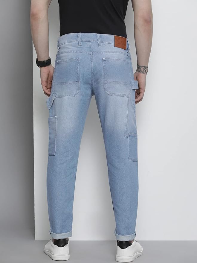 The Indian Garage Co Men Carpenter Fit Distressed Mid-Rise Cargo Denim