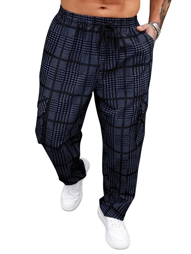 TAGDO Men's Plaid Cargo Pocket Straight Leg Relaxed Casual Pants (2039)