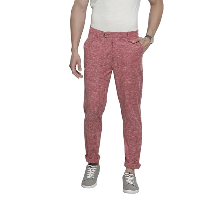The Indian Garage Co Men's Slim Fit Mid Rise Solid Mid-Rise Trousers