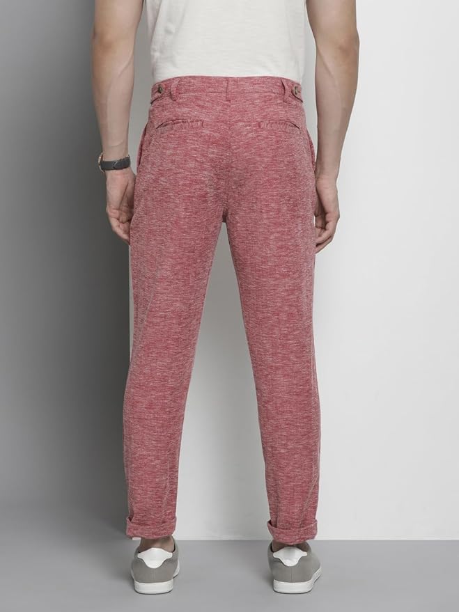 The Indian Garage Co Men's Slim Fit Mid Rise Solid Mid-Rise Trousers