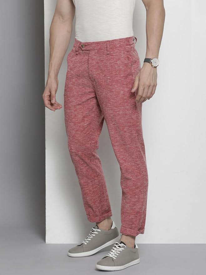 The Indian Garage Co Men's Slim Fit Mid Rise Solid Mid-Rise Trousers