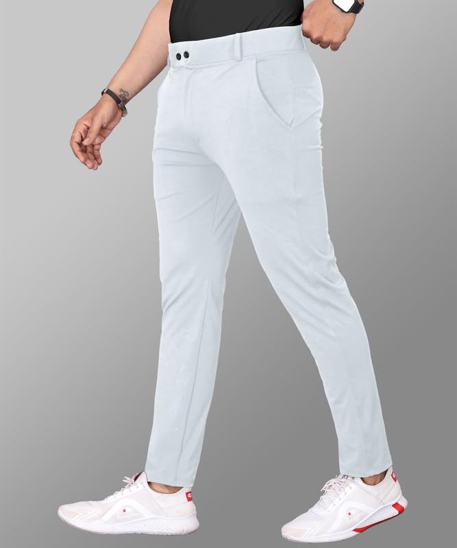 MiraMichi Men's Slim Fit Stretchable Casual Trousers | Stylish Lycra Blend Pants for Office, Party