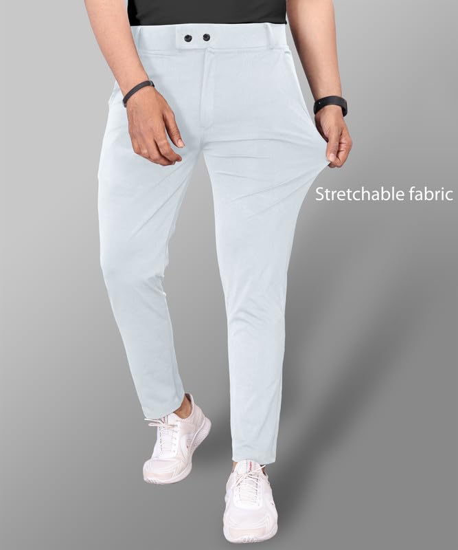 MiraMichi Men's Slim Fit Stretchable Casual Trousers | Stylish Lycra Blend Pants for Office, Party
