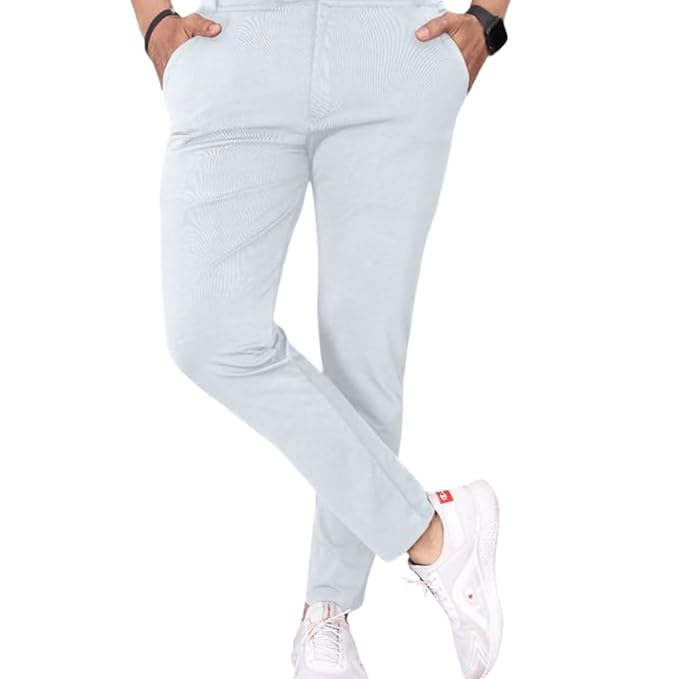 MiraMichi Men's Slim Fit Stretchable Casual Trousers | Stylish Lycra Blend Pants for Office, Party