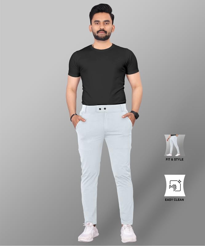 MiraMichi Men's Slim Fit Stretchable Casual Trousers | Stylish Lycra Blend Pants for Office, Party