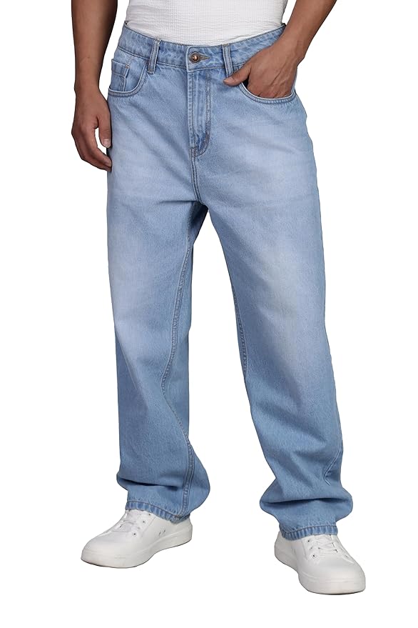 INKD Men's Classic Relaxed Jeans – Mid-Rise | 100% Cotton | 5 Pocket Styling | Baggy Jeans for Man