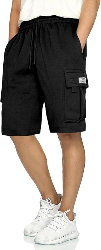 Q - RIOUS Mens Casual Sweat Cargo Cotton Shorts Drawstring Elastic Waist Athletic Workout Gym Jogger Shorts with 5 Pockets