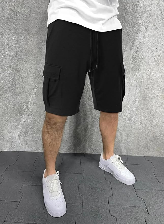 Q - RIOUS Mens Casual Sweat Cargo Cotton Shorts Drawstring Elastic Waist Athletic Workout Gym Jogger Shorts with 5 Pockets
