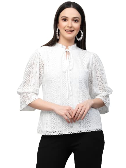 Style Quotient Women Summer Blue Lace Caual Top