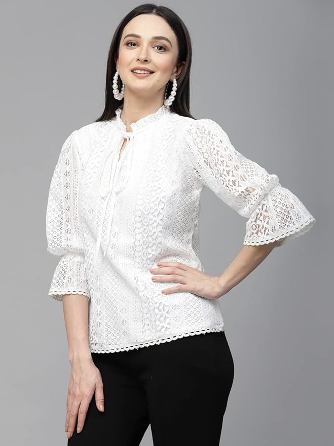 Style Quotient Women Summer Blue Lace Caual Top