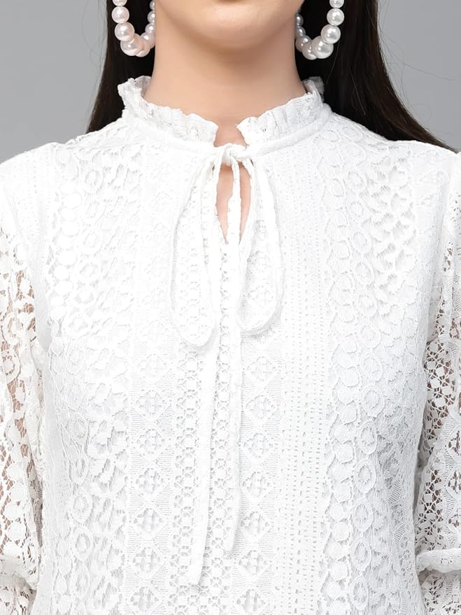 Style Quotient Women Summer Blue Lace Caual Top