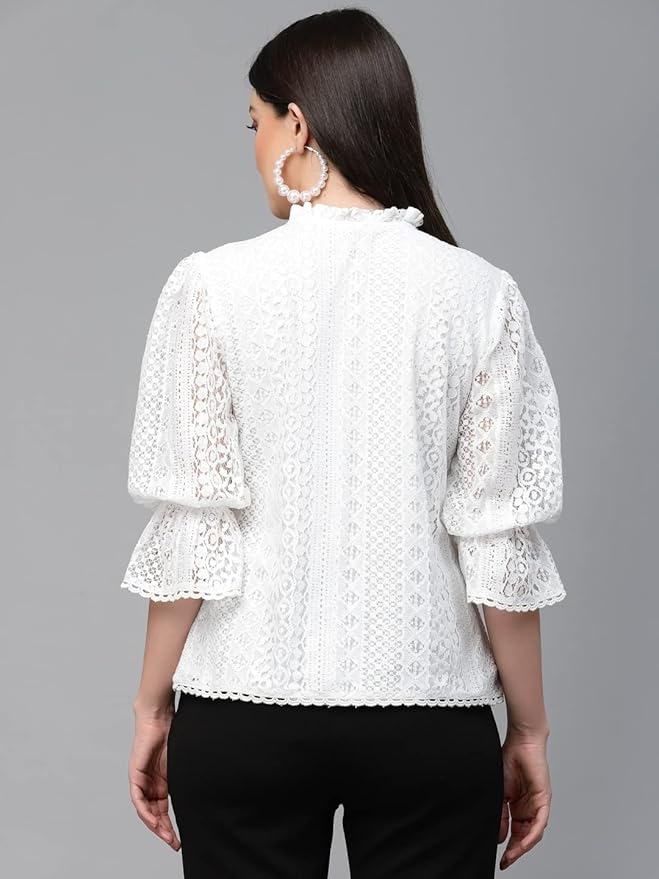 Style Quotient Women Summer Blue Lace Caual Top