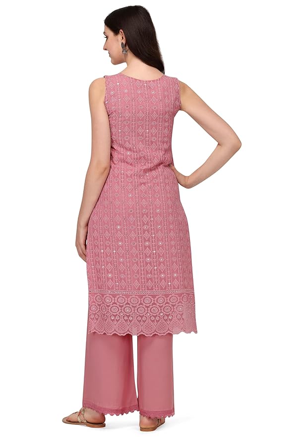SHOPPING QUEEN Georgette Chikankari Kurta,Palazzo Set