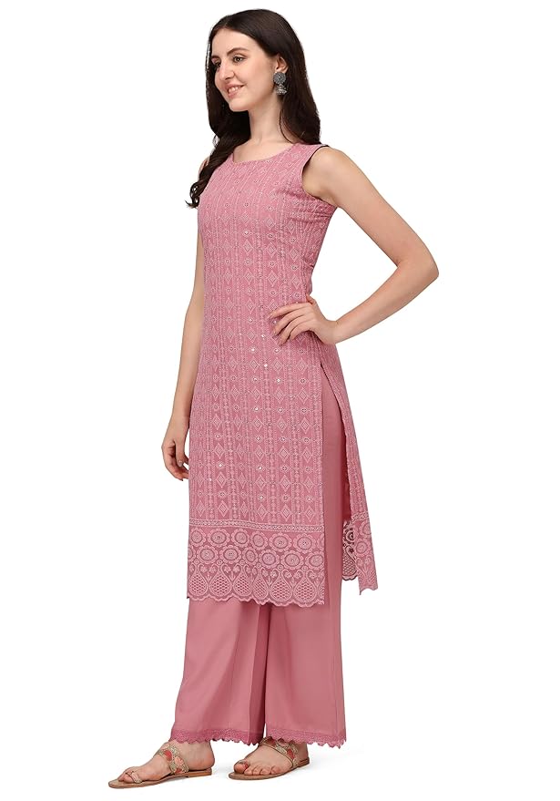 SHOPPING QUEEN Georgette Chikankari Kurta,Palazzo Set