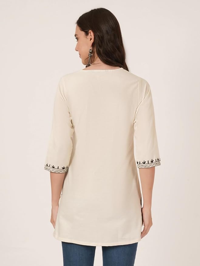 Brownverse Women's Cotton Embroidered Kurti, Short Kurti, Tunic Top