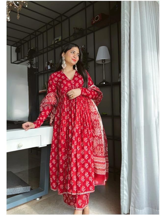Rangnavi Women's Printed Kurta with Palazzo & Dupatta | Ethnic set | Kurta set