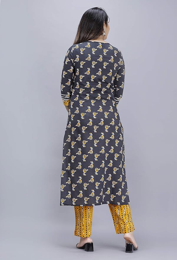 MEERA FAB Women Cotton Printed Kurta with Palazzo & Dupatta Set