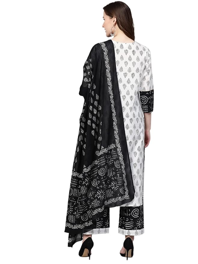 Yash Gallery Women'S Cotton Floral Printed Straight Kurta Palazzo & Dupatta Set For Women