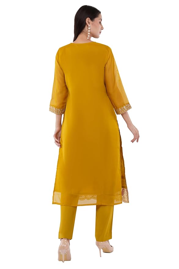 dhartii Embroidered Suit Set for Women | Soft Crepe for Seamless Comfort | 3- Piece Dress with Organza Dupatta | Festive Ethnic Wear with a Relaxed Fit |