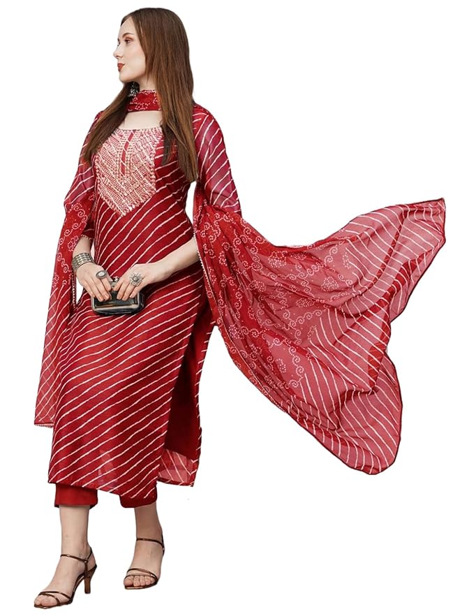 ANNI DESIGNER Women's Cotton Blend Straight Printed Kurta with Pant & Dupatta