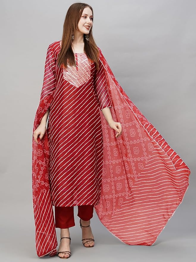 ANNI DESIGNER Women's Cotton Blend Straight Printed Kurta with Pant & Dupatta