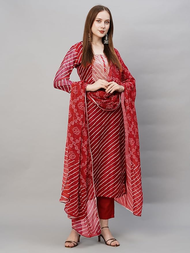 ANNI DESIGNER Women's Cotton Blend Straight Printed Kurta with Pant & Dupatta