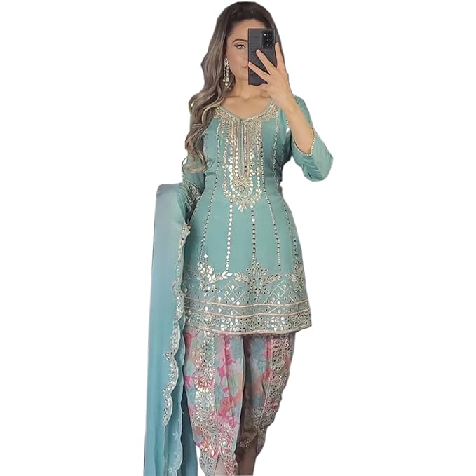 SHAFNUFAB Womens Net Semi Stitched dhoti suit for women Ladies use dhoti suit for women wedding For Emboirdery dhoti suits for women with dupatta And dhotisuits wedding