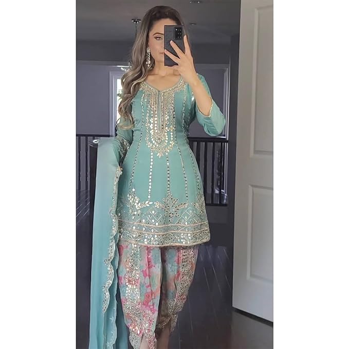 SHAFNUFAB Womens Net Semi Stitched dhoti suit for women Ladies use dhoti suit for women wedding For Emboirdery dhoti suits for women with dupatta And dhotisuits wedding