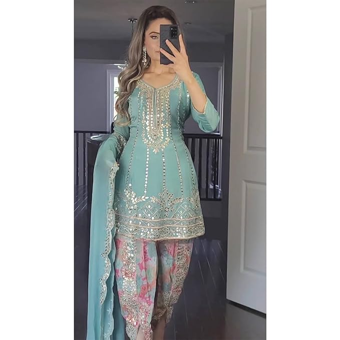 SHAFNUFAB Womens Net Semi Stitched dhoti suit for women Ladies use dhoti suit for women wedding For Emboirdery dhoti suits for women with dupatta And dhotisuits wedding
