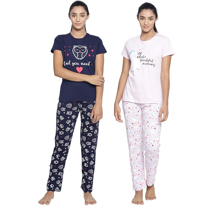 Real Basics Women's Cotton Animal Print Pajama Set Pack of 2