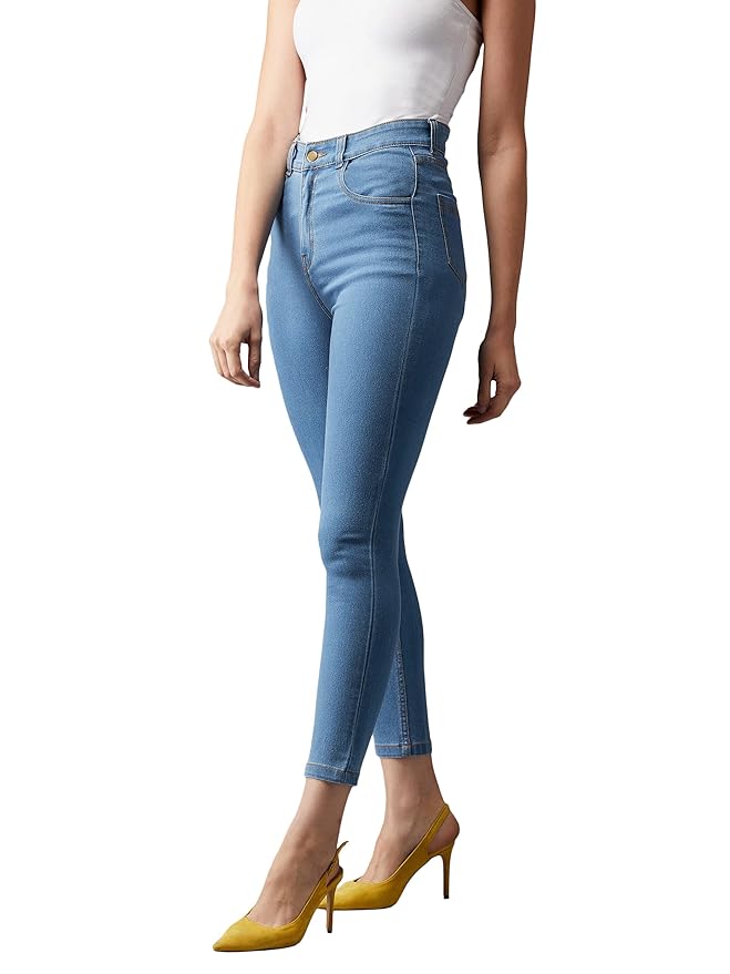 Dolce Crudo Women's Skinny High Rise Ice Wash Clean Look Cropped Solid Stretchable Denim Jeans